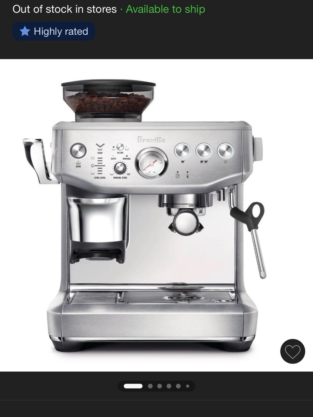 Breville Brushed Stainless Espresso Machine with Grinder - Silver, Black